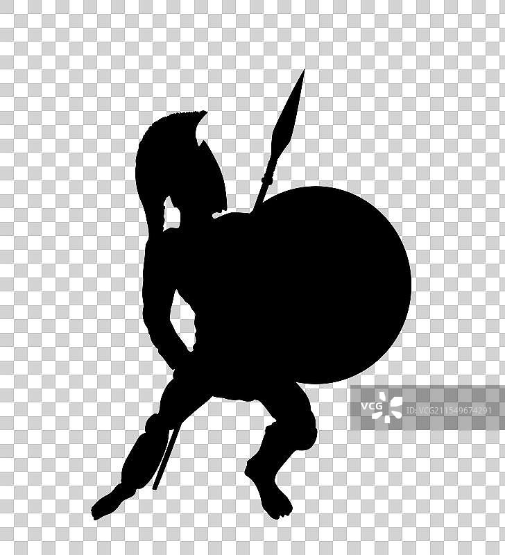 战斗剪影中的持矛和盾牌的士兵图片素材