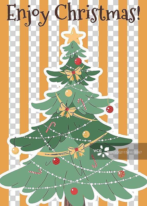 装饰着新年树的贺卡图片素材