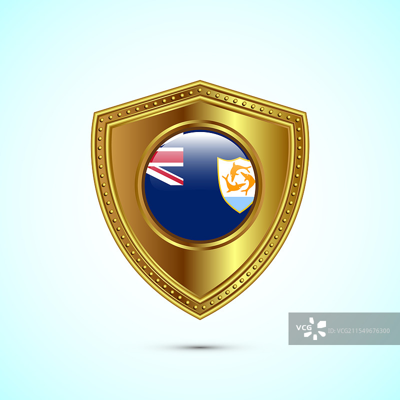 带有光泽金色盾牌的安圭拉圆形国旗图片素材