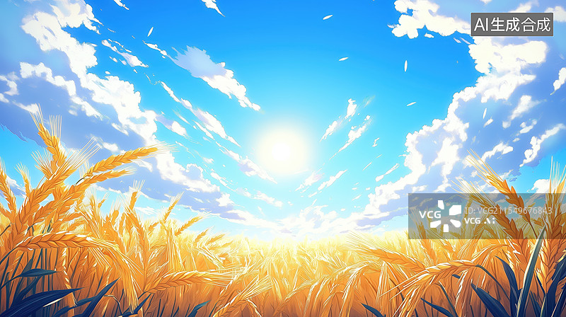 【AI数字艺术】金色的麦田与蓝天图片素材