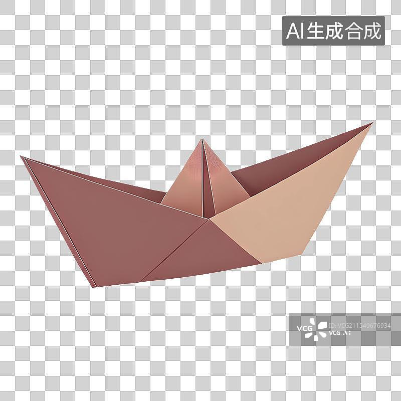 【AI数字艺术】3D渲染，纸船，折纸小船，牛皮纸，免抠元素图片素材