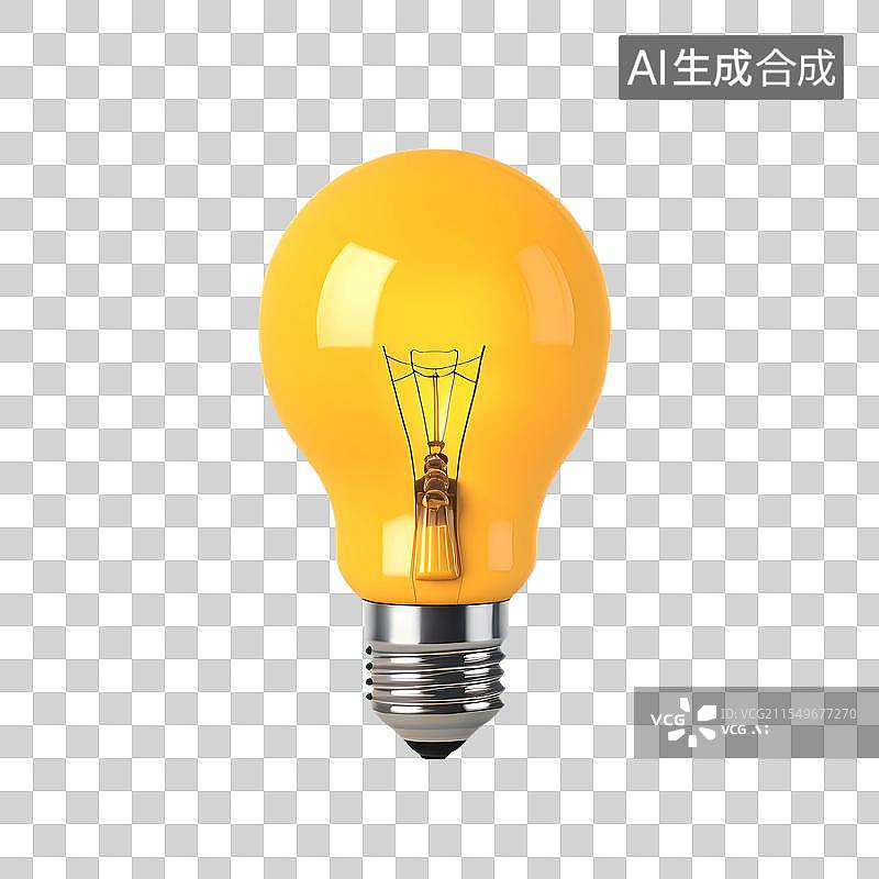 【AI数字艺术】3D渲染，一个灯泡，黄色灯泡，免抠元素图片素材