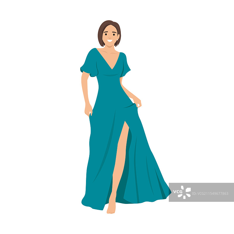 穿着夏季连衣裙的美丽年轻女性图片素材