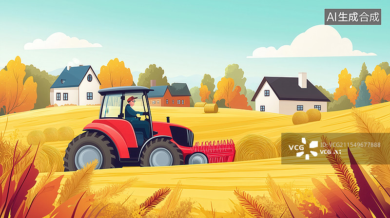 【AI数字艺术】秋收时节的田园风光图片素材