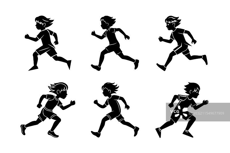 孩子们奔跑的剪影图片素材