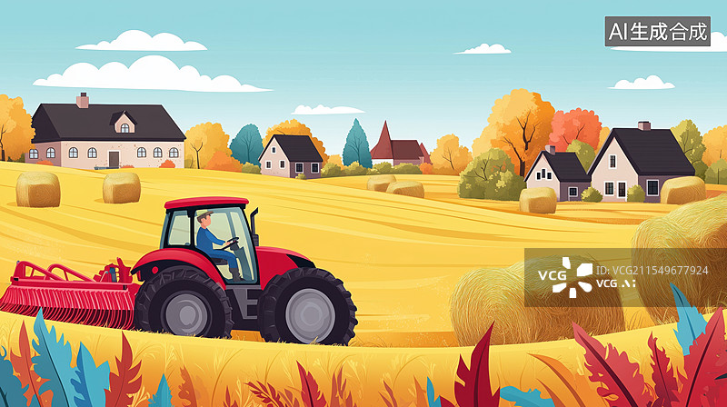【AI数字艺术】秋收时节的田园风光图片素材