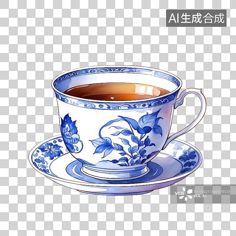 【AI数字艺术】国风手绘插画，一杯茶，红茶，乌龙茶，春茶，茶叶，茶道，茶文化免抠元素图片素材