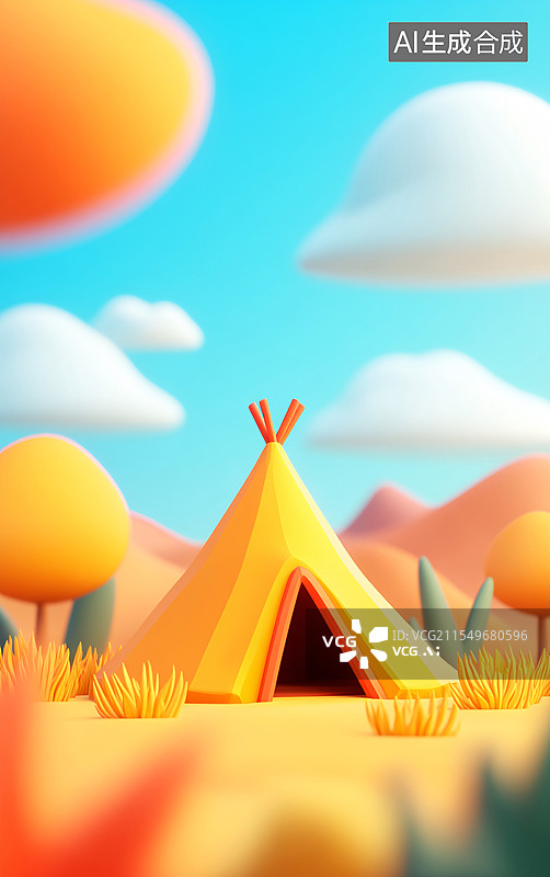 【AI数字艺术】沙漠露营3D渲染荒漠旅行探险野营场景插图图片素材