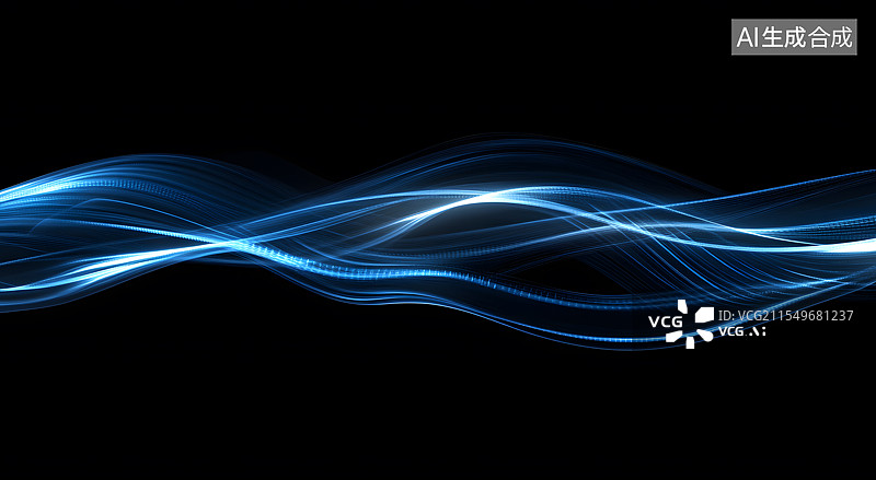 【AI数字艺术】黑色背景上的蓝色曲线线条纹理图片素材