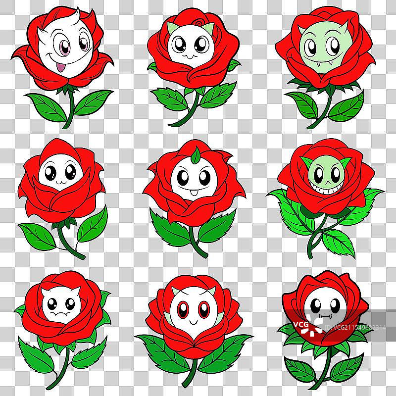 幽灵玫瑰花着色页套装图片素材