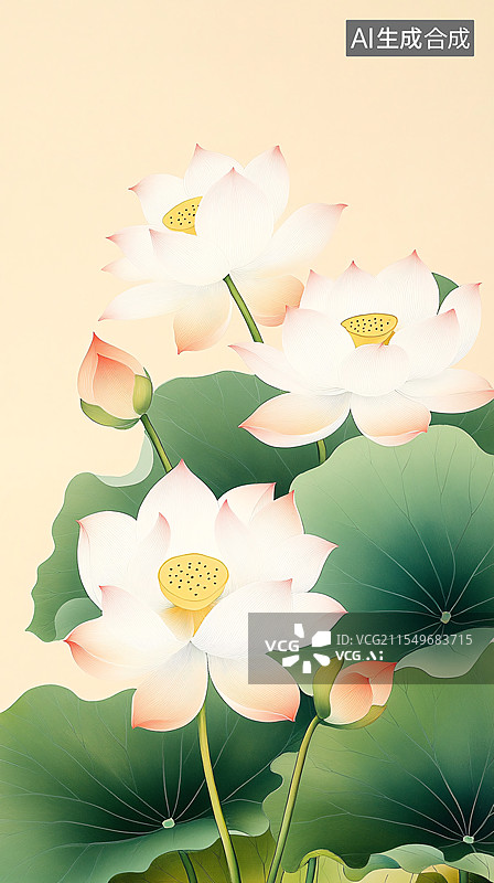 【AI数字艺术】大暑节气的夏日荷花国潮插画图片素材