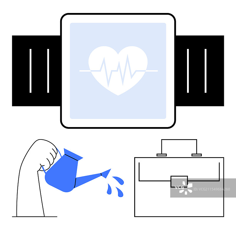 显示心率的智能手表与浇水壶图片素材