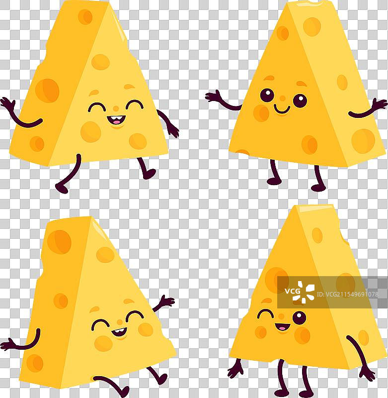 可爱的奶酪角色切成三角形块图片素材