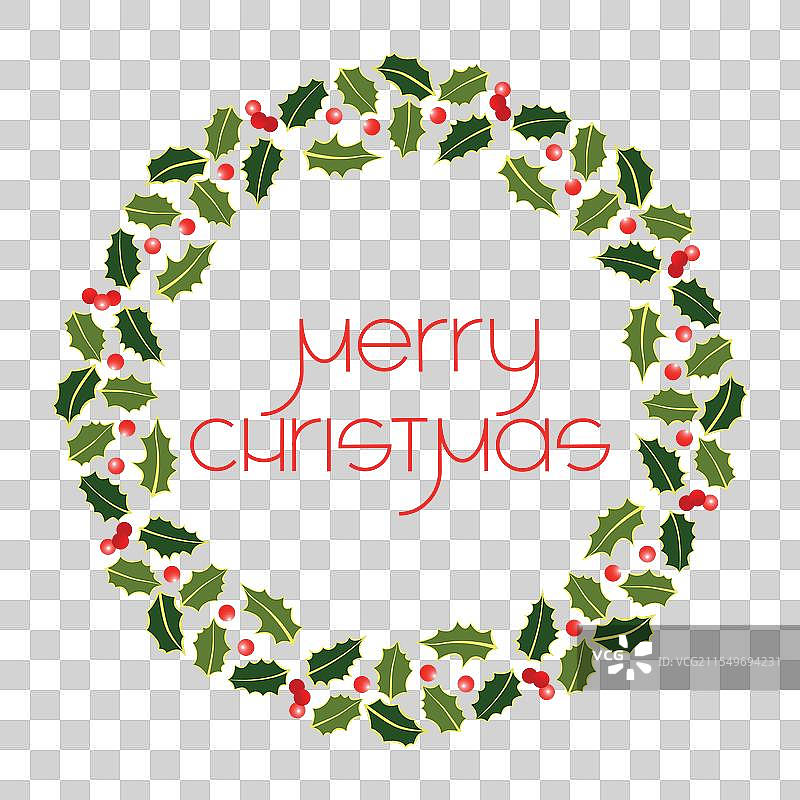 圣诞冬青花环与“圣诞快乐”文字图片素材