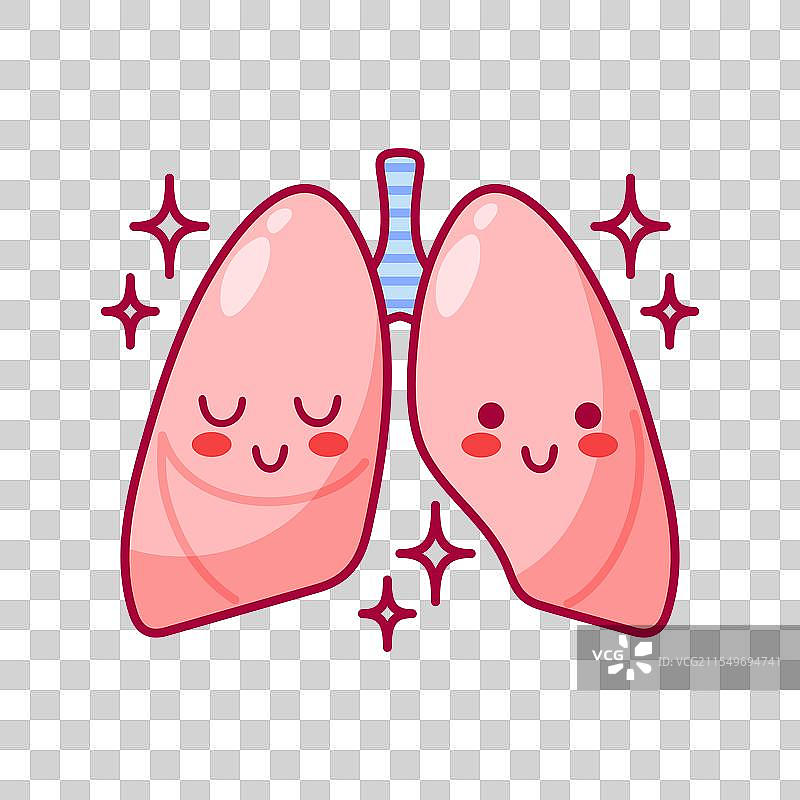 可爱的卡通肺部角色，采用萌系风格图片素材