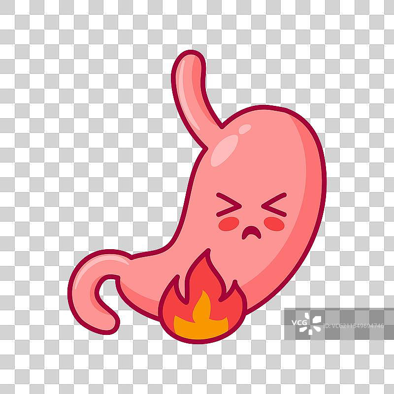 可爱的卡通人物肚子不适，感到烧心图片素材