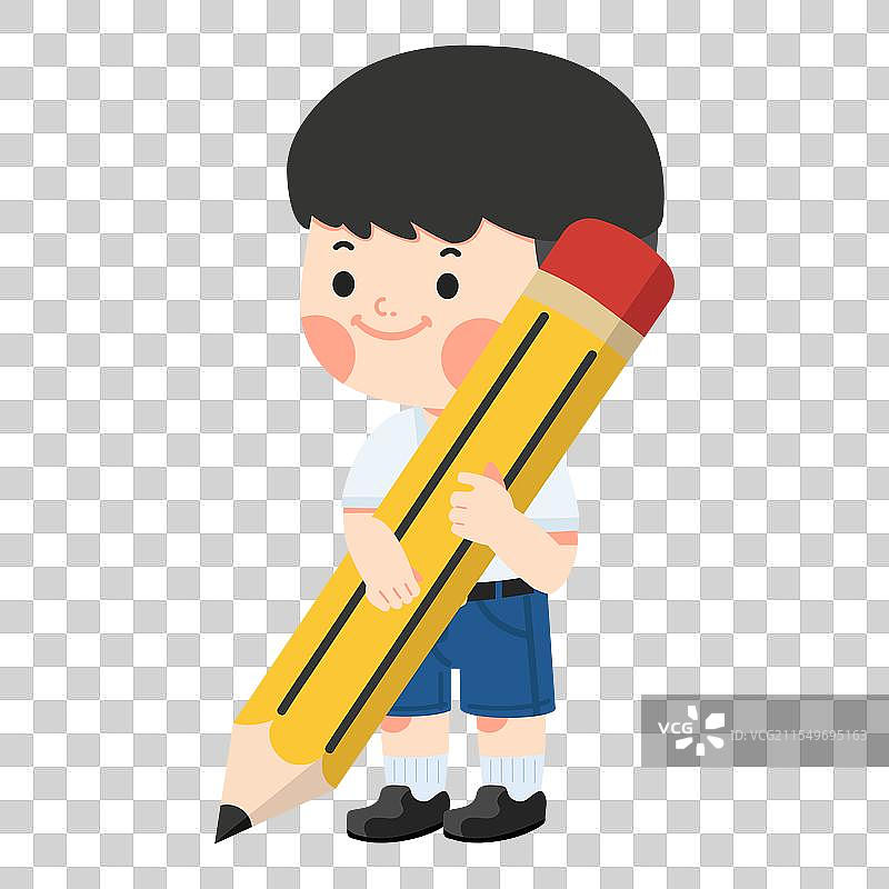 拿着大铅笔的卡通男孩图片素材