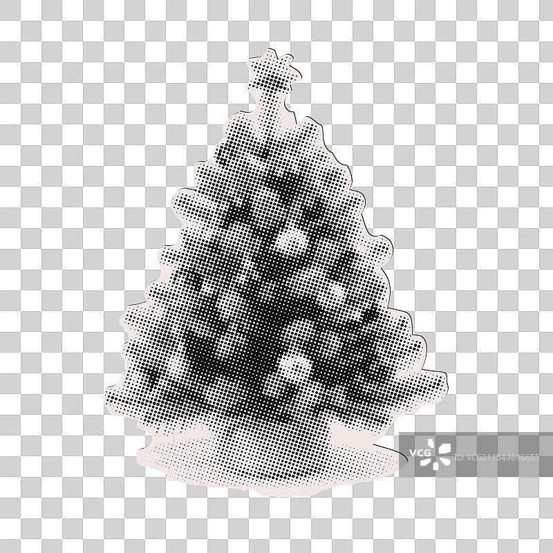 装饰华丽的圣诞树 - 圣诞节半色调拼贴画图片素材