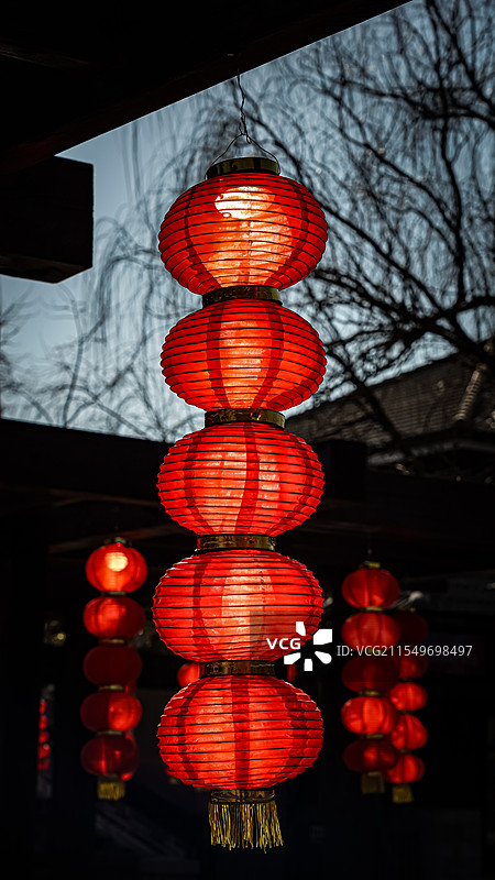 中国传统红色灯笼 红色串灯笼图片素材
