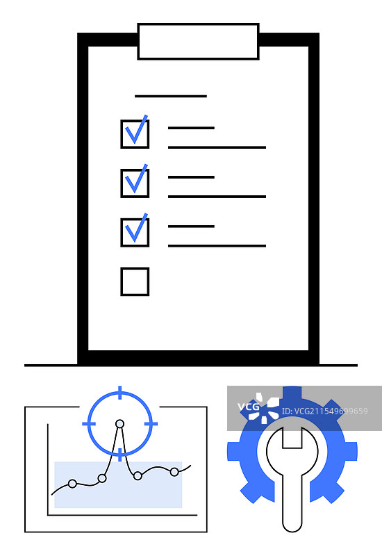 任务清单，带有分析图表和齿轮图标图片素材