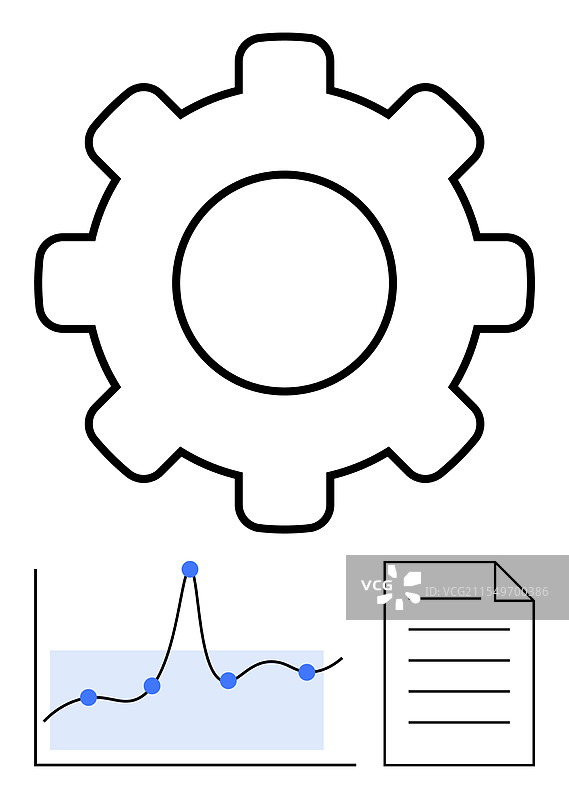 带有数据分析图表和文档图标的齿轮图片素材