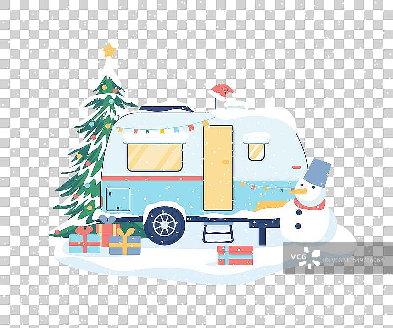 卡通色彩的冬季露营拖车图片素材