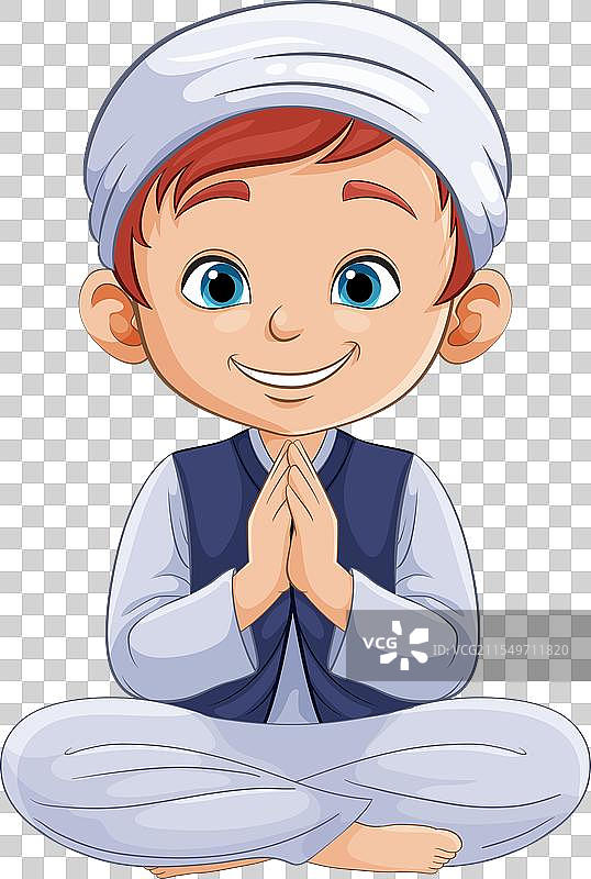 坐着双腿交叉的男孩卡通形象图片素材