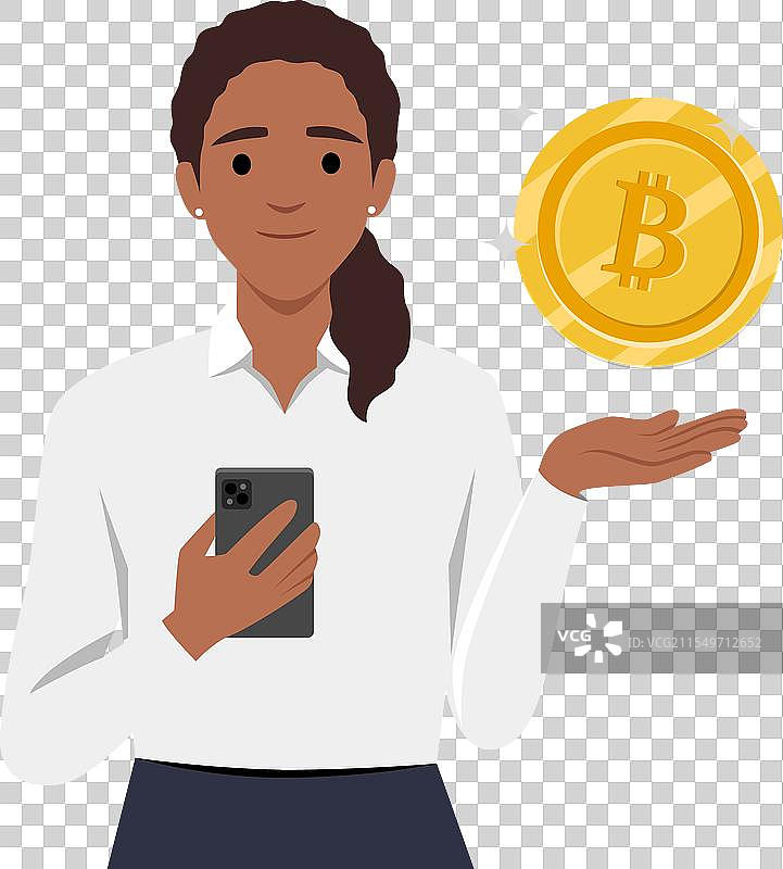 年轻女商人手持手机图片素材