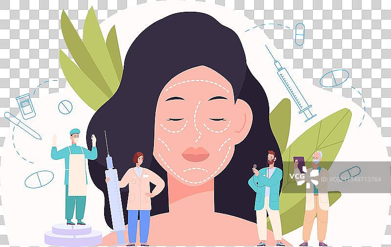 女性面部整形美容侧面视图图片素材