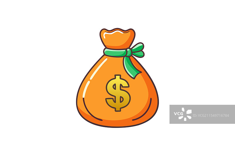 简单的钱袋图标，系着一根绿色的绳子图片素材
