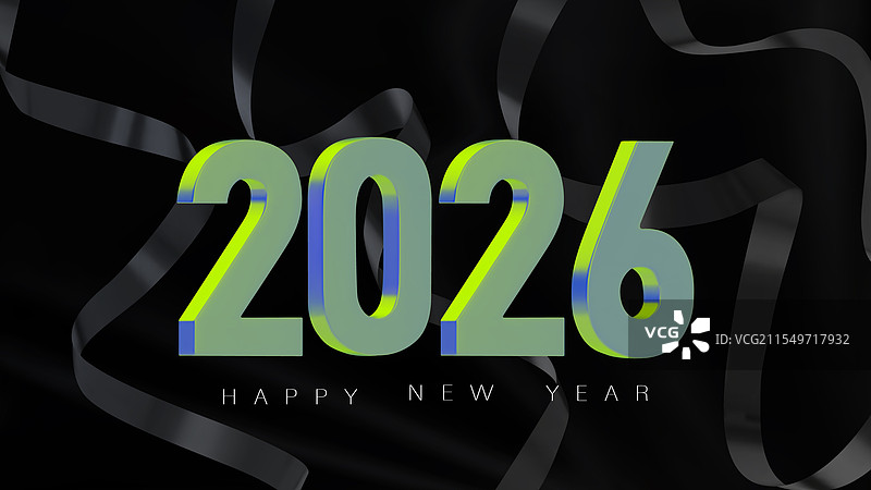 2026年快乐新年横幅，绿色和蓝色设计图片素材