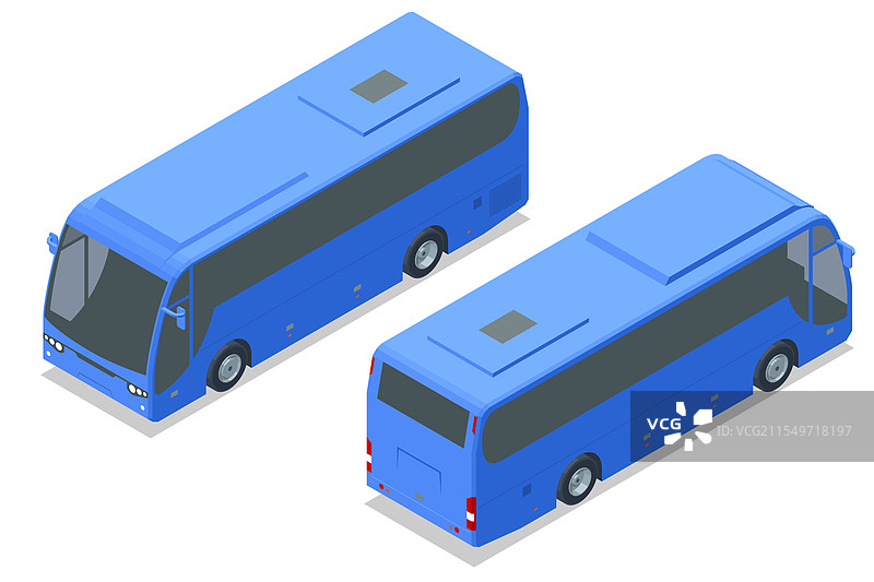 蓝色城市公交车等距图图片素材