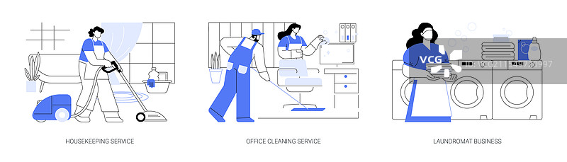 清洁服务的卡通形象孤立展示图片素材