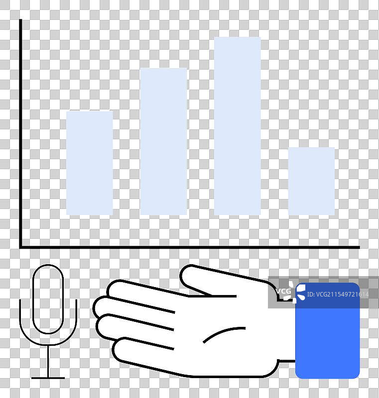 手势指向带麦克风的柱状图图片素材