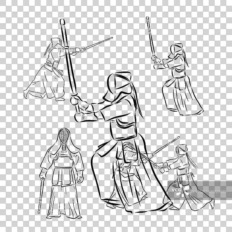 黑白素描剑道武士图片素材