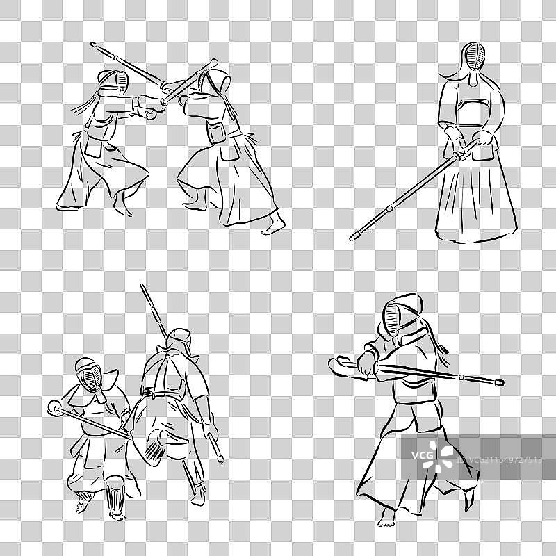 黑白素描剑道武士图片素材