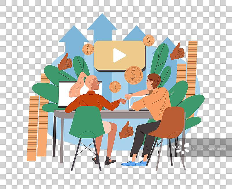 视频博主坐在桌子前的收入情况图片素材