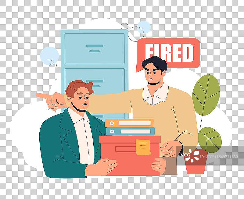 被解雇的男人，老板对伤心的员工大喊。图片素材