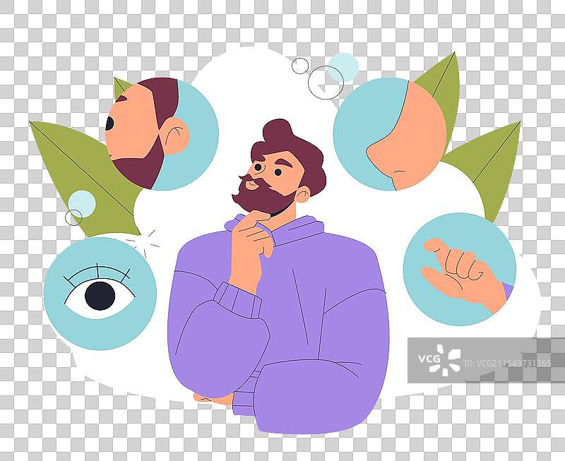 感知的方式，男人思考他的感官图片素材