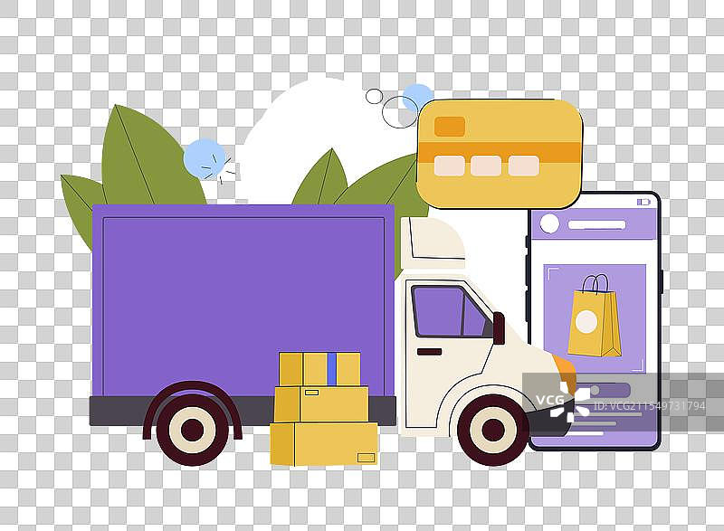 送货概念卡车与纸箱图片素材