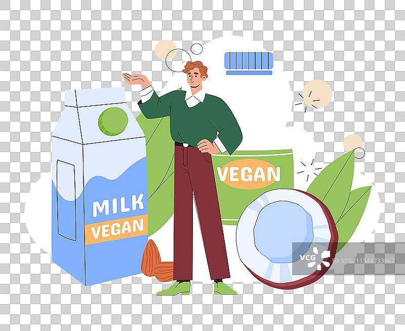 年轻男子与杏仁燕麦植物奶在一起图片素材