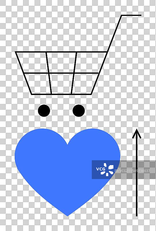 购物车和蓝色心形图案，带有向上增长的箭头图片素材