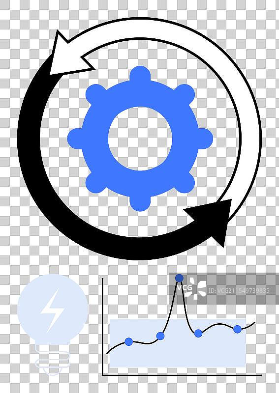 动态齿轮和循环箭头与增长图表图片素材
