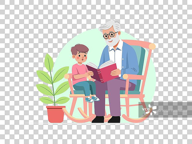 和祖父一起读书图片素材