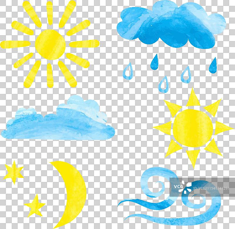 水彩天气图标集 水彩太阳图片素材