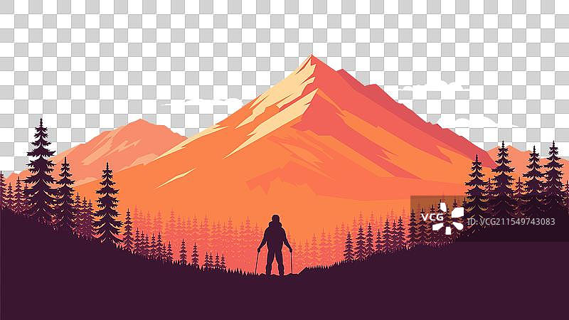 攀登者的剪影在山中探险图片素材