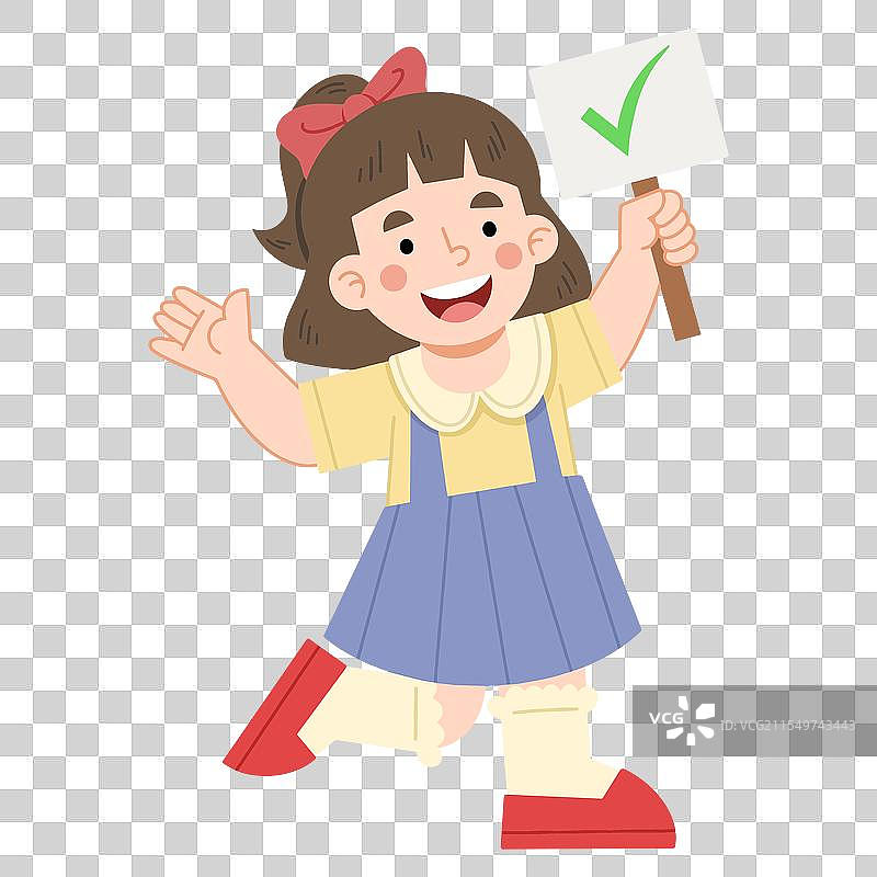 快乐的女孩举着正确的标志图片素材