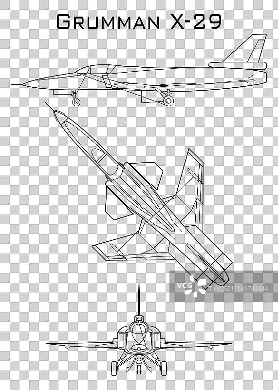 格鲁曼X-29飞机的技术图纸图片素材