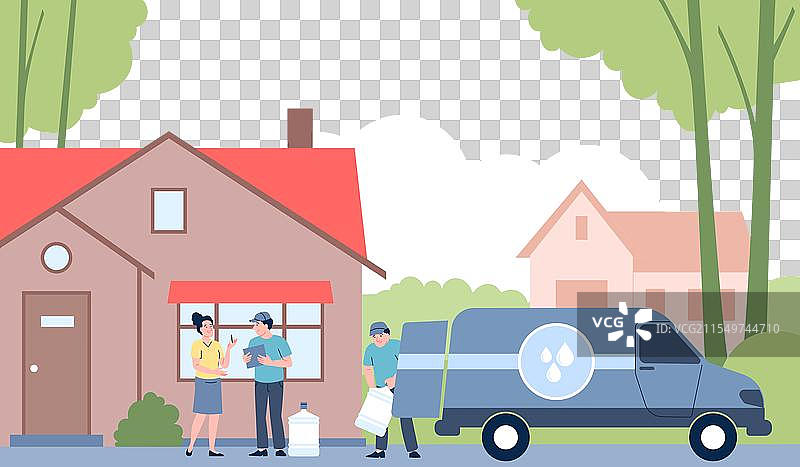 家庭水配送快递员运输巨型水桶图片素材