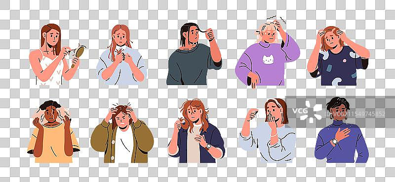 脱发问题，包括秃顶和脱发症图片素材